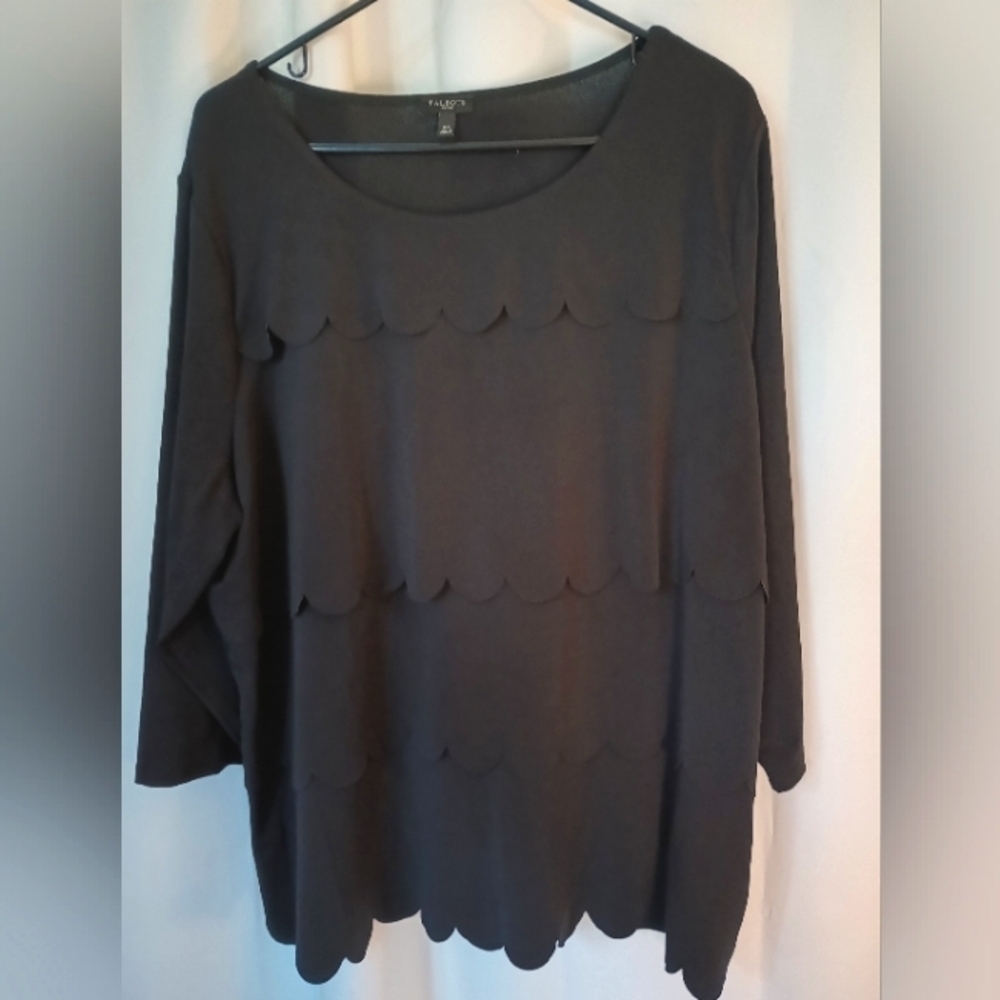 Talbots Womens Slinky Top Size 2X Black Scallop Layered Stretch Minimalist